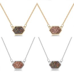 Pendant Necklaces Druzy Drusy Necklace Fashion Oval Resin Faux Stone Gold Silver Plated Brand Jewellery For Women Girls