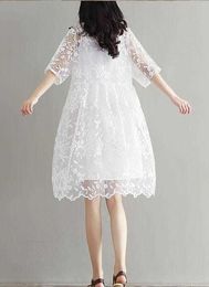 9077 maternity clothing summer twinset lace maternity one-piece dress white embroidery maternity dress For Pregnant