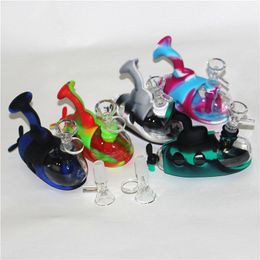Unbreakable Percolator Hookah Recycler Silicone Bong Dab Rig Water Pipes Bongs Mini Bubbler Oil Rigs Detachable With Glass Bowl