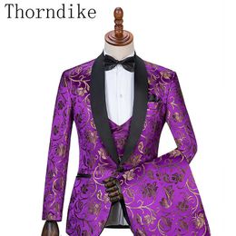 Thorndike Fashion Men Suits 3 Pieces Slim Fit Best Men Suits Wedding Groom Tuxedos Prom Party Suit Men Blazer(Jacket+Pants+Vest) X0909