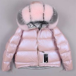 Maomaokong winter Real fur collar White duck down padded down jacket Regular fashion warm big fur collar women's coat 211108