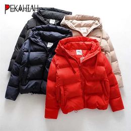 ZA Winter parka women hooded jacket fashion zipper warm thick parka casual red black winter coat female puffer overcoat 211108