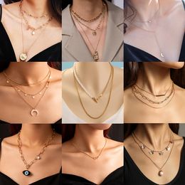 Fashion Women 's Jewelry Pendant Necklace All-match Double Layered Necklace with Coin Pearls Muti Styles