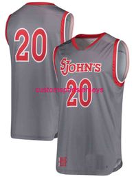 Mens St. Johns Red Storm #20 Gray Jersey Men Women Youth Basketball Jerseys XS-6XL