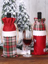 Christmas Wine Bottle Cover Burlap Buffalo Plaid Champagne Bags for Wedding Holiday Party Congrats Present DWB12529