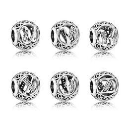 Designer Jewellery 925 Silver Bracelet Charm Bead fit Pandora Letter Vintage N-Z Alphabet with Clear CZ Slide Bracelets Beads European Style Charms Beaded Murano