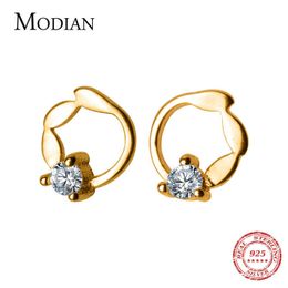 AAA Zircon Stud Earring for Women Real 925 Sterling Silver Gold Colour Leaves Ear Pin Korea Style Fine Jewellery 210707