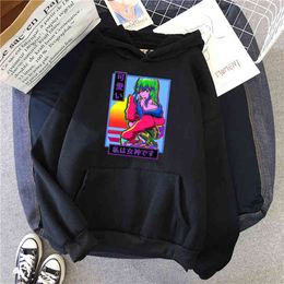 Sad Girl Anime Girl Vaporwave Aesthetic Print Sweatshirts Fleece Oversize Pocket Hooded Clothes Harajuku Hip Hop Anime Hoodies H1227