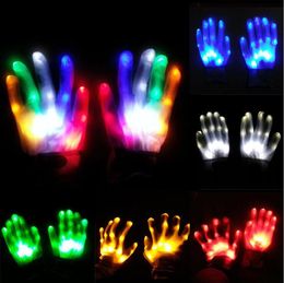 Party Christmas gift LED Colourful rainbow glowing gloves novelty hand bones stage magic finger show fluorescent dance flashing glove FY5146 C0210