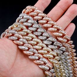 Hip Hop Jewelry Mens Necklace 16mm Baguette Chain High Quality Iced Micro Pave Cubic Zirconia Miami Cuban Chain Gift