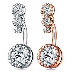 Inlaid Zircon Navel Piercing Body Jewellery Stainless Steel Belly Button Rings Round Bar Pierced Copper Jewellery Wholesale