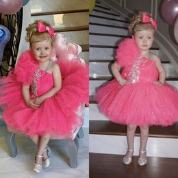 Girls Pageant Dresses 2021 Toddler Kids Cupcake Tulle Glitz Flower Girl Dress For Weddings Beaded Birthday Party First Communication