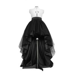 High Low Black Tulle Skirt Asymmetrial Hem Tutu Layered Wedding Bridal Gown High Waist Pleated Prom Skirt Gala Stylish Saia 210310