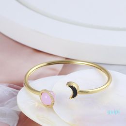 Bangle European And American Fashion Brand Jewelry Simple Pink Stone Planet Moon Shape Open Bracelet