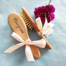 Party Favor 1 Set Holiday Gifts Registry Gift Baby Care Hair Brush Pure Natural Wool Wood Comb Bathing Born Massager