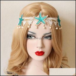 Wedding Hair Jewellery Summer Style Bohemian Lace Head Wreath For Women Party Mermaid Sea Star Decorations Charm Bands Drop Delivery 2021 R3Ob