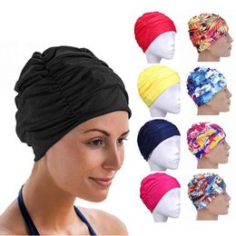 1PC High Elastic Swimming Cap Nylon Turban Flowers Printed Pool Bathing Hats Long Hair Protect Swim Hat For Women