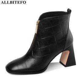 ALLBITEFO size 34-41 natural genuine leather women boots fashion casual autumn winter shoes women's ankle boots motocycle boots 210611