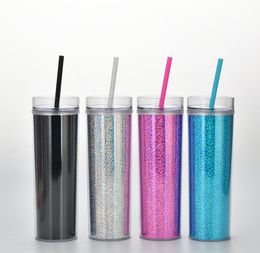 The latest 16OZ double-layer plastic straw coffee mug, Symphony laser drink style water cup, support customized logo