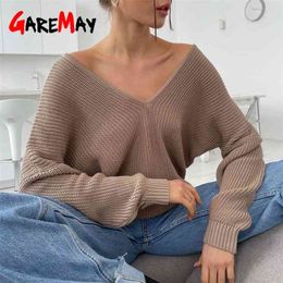 Women's Oversize Sweater Knitted Autumn Winter V Neck Blue Thick Knit Pullover Long Sleeve White Warm Sweaters for Women 210917