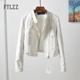 Fashion White Pu Jacket Women Slim Zipper Biker Moto Faux Leather Coat Spring Autumn Streetwear Pink Outwear 210525