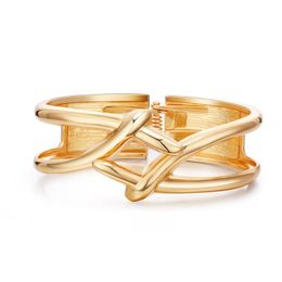 Bangle ORNAPEADIA Women's Jewellery Minimalist Glossy Bracelets Cross-hollow Gold-plated Bracelet Alloy Customization
