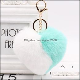 Keychains Fashion Aessories Trendy Double Color Heart For Women Pom Faux Fur Key Chain Pompom Car Keyring Bag Pendant Aessories1 Drop Delive