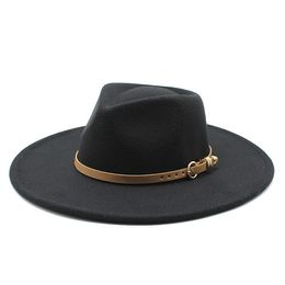 New Big edge Wool Fedora Hat Women Concave Bowler Top Jazz Hat With Belt Felt Dress Formal Hats