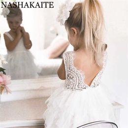 NASHAKAITE Summer Dresses For Girl 2020 Girls Clothing White Beading Princess Party Dress Elegant Ceremony 3 4 5 Years Girl Cost Q0716