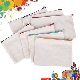 blank canvas cosmetic bags 10pcs zipper bags pencil bags blank DIY craft pouches pencil case coin case customized canvas bag 202211