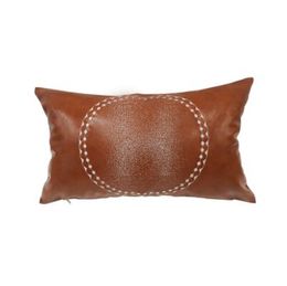 Embroidered Luxury Letter pillow case Circle carriage Pattern Signage Flannel linen and PU Material PillowCase Cushion Cover Family Home Dec