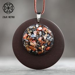 Vintage Necklaces for Women With Colourful Stone Wooden Pendants Statement Necklaces Sweater Rope Chain Fashion Jewellery Wholesale