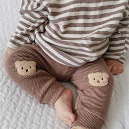 MILANCEL Autumn Baby Pants Waffle Girls Harem Pants Boys Bear Trousers Toddler Clothing 211028