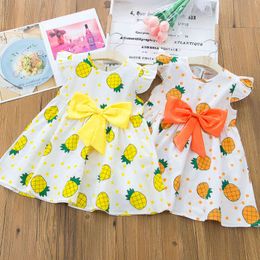 2021 New Fashion Children's Dress Toddler Baby Girls Casual Bowknot Pineapple Print Dress Party Princess Summer Kids Clothing Q0716