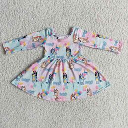 Colorful cartoon little girl's dress cute puppy animal print children's clothing long-sleeved dress for girls G1215