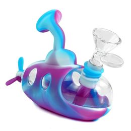 Submarine shape Silicone Hookah Bongs Water Pipes with 2 types bowls smoking glass oil bubblers hookahs quartz bangers dabber wax tools