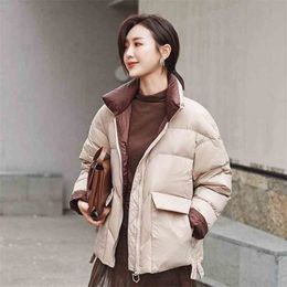 Women White Duck Down Puffer Jacket Winter Warm Stand Collar Short Parkas Mujer Female Casual Coat Feather 210525