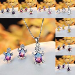 Earrings & Necklace Vintage Luxury Zircon Tortoise Jewellery Sets Fashion Austrian Crystal Multicolor Shining Pendant Gift