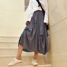 Korea Personality Irregular Plaid Skirt Spring Elastic Waist Loose Casual Female Bottom Women Korean PC416 210603