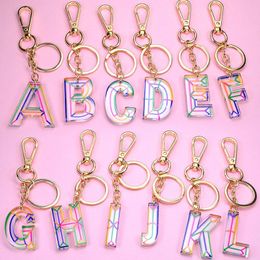 Fashion Letter Keychain Trendy Creative Colourful Transparent 26 English Letter Initial Resin Handbag Keyring Women Accessories