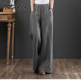 Women Cotton Linen Pants Casual Plus Size High Waisted Pants Orange Wide Leg Loose Trousers Female Grey Elegant Streetwear 210707