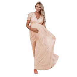 Sequined Solid Long Maxi Dress For Pregnant Women Clothes Photography Maternity Dress Photo Props Photoshoot Pregnancy Dress Q0713
