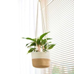 Handwoven Hanging Planter Plant Basket with Jute Cotton Cord Indoor Flower Pot Macrame Storage Organizer Home Decor Drop 210712