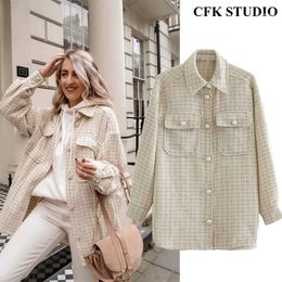 Women's Jackets Women Autumn Tweed Jacket Femme 2021 Winter Coat With Turn-down Collar Pocket Long Sleeve Oversize Outwear Coat1