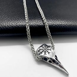 Pendant Necklaces Personality Nordic Viking Compass Rune Crow Head Skull Metal Necklace Religious Lucky Jewellery