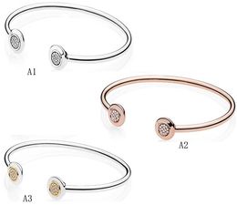 Genuine S925 Sterling Silver Fit Pandora Rose Gold Round Bead Fashion Open Bracelet DIY Bracelet Bead Love Heart Blue Crysta Charm For Bracelet DIY Beads Charms