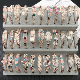 Korean Fashion Quality Cuff Bracelet Cat Eye Rhinestone Charm Bangle Bracelet Rose Gold Silver Mix Different Styles Jewelry Wholesale