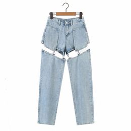 High street Jeans Women Splice Wide Leg Trousers Hip-hop cotton Loose Retro Cool Girls Womens Denim pants 210531