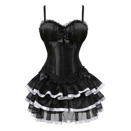 NXY sexy set Black Victorian Corset Dress Burlesque Shoulder Strap Lingerie Bustiers With Tutu Skirt Set Lace Up Body Shaper For Women 1130