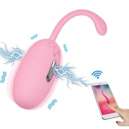 Electric Shock 12-frequency Vibration Phone APP Remote Control Shrink Ball&vibrating Egg G-spot Massage Sex Toy for Women P0818